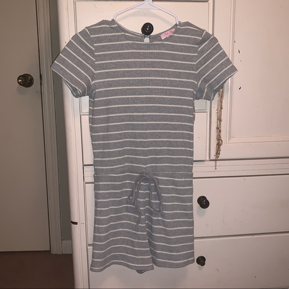 Pink Lily- Grey and White Striped Romper - Picture 3 of 9